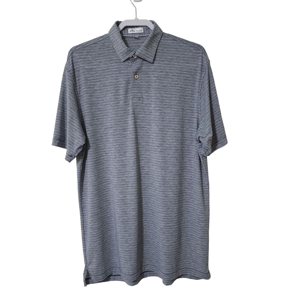 Peter Millar Short Sleeve Polo Shirt Gray Stripes OVERSIZED Mens M, may fit L/XL